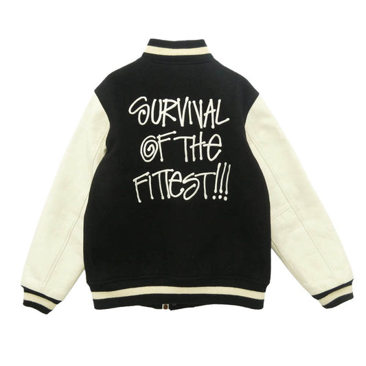A BATHING APE アベイシングエイプ STUSSY ステューシー × STUSSY 30th Anniversary Varsity Jacket ステューシー 30周年 ロゴ ワッペン SSリンク スタジャン ジャケット ブラック系 ホワイト系 L【中古】
