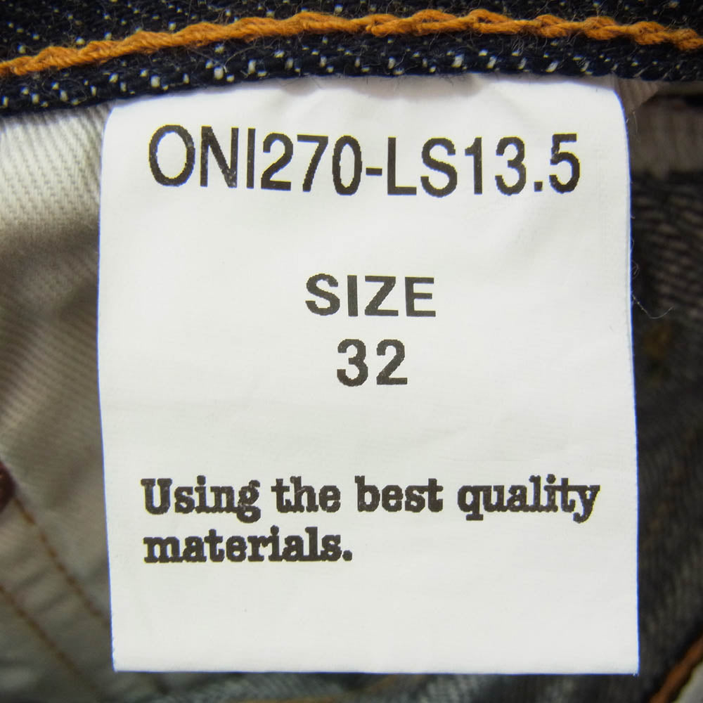 ONI DENIM 鬼デニム ONI270-LS13.5 13.5oz ロングスラブ デニム パンツ ジーンズ ジャストライトストレート w32 インディゴブルー系 32【極上美品】【中古】