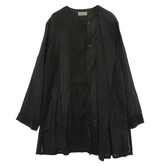 Yohji Yamamoto POUR HOMME ヨウジヤマモトプールオム 18SS HW-B06-800 Left Front Double Switching Shirt ノーカラー レフト フロント ダブルスイッチング ロング 長袖 シャツ ブラック系 2【中古】
