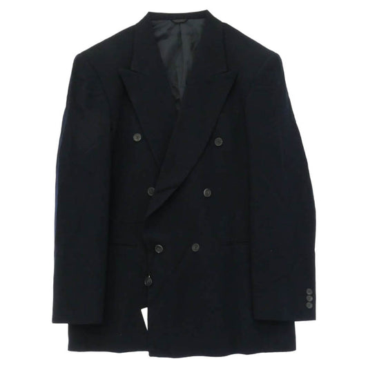 renoma レノマ 肩パット入り ウール ダブルスーツ スラックス セットアップ ダークネイビー系 50【中古】