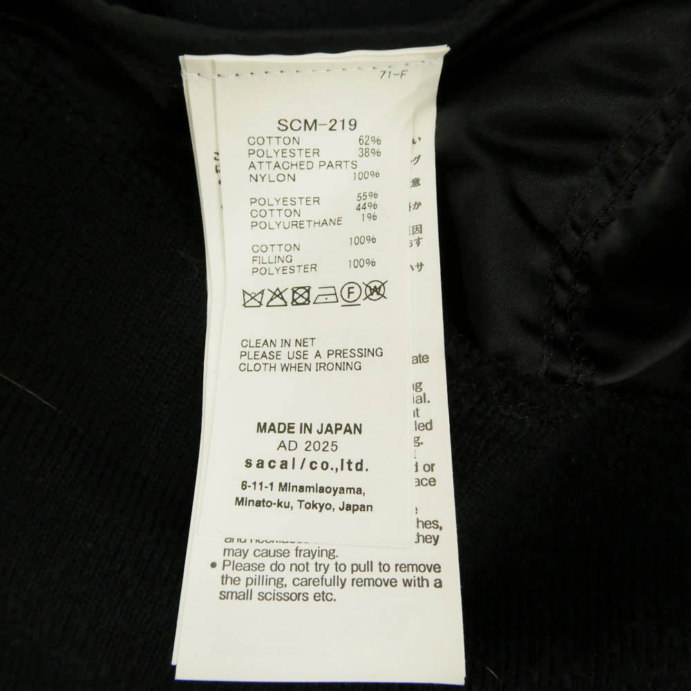 Sacai サカイ SCM-219 Sponge Sweat Nylon Twill Hoodie スポンジ スウェット ナイロン ツイル ジップアップ パーカー ブラック系 3【中古】