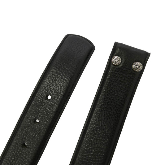 CHROME HEARTS クロムハーツ(原本有) 34サイズ 1.5 STRAP 1.5inch スクロールレーベルリベッツ レザー ベルト ブラック系 34【中古】
