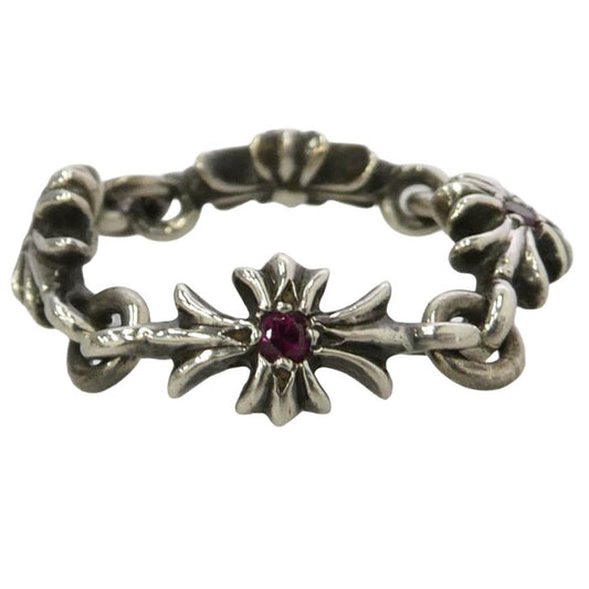 CHROME HEARTS クロムハーツ(原本無) RING TNY E CH PLS タイニーECHプラス ピンクサファイヤ リング シルバー系 レッド系 約9号【中古】