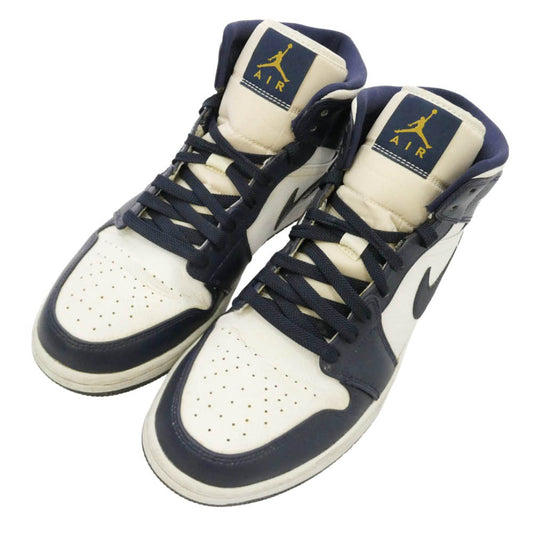 NIKE ナイキ 554724-174 Air Jordan 1 Mid White Metallic Gold Obsidian エアジョーダン1 ミッド ホワイトメタリックゴールドオブシディアン スニーカー ホワイト系 ダークネイビー系 27.5cm【中古】