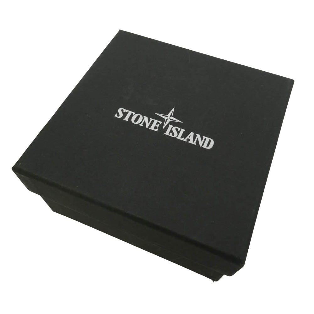 STONE ISLAND ストーンアイランド 24AW 811594873 Black Ribbon Belt with Metal Buckle メタルバックル コンパス ロゴ レザーパッチ リボン ベルト ブラック系 95【美品】【中古】