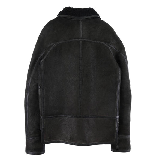 BALENCIAGA バレンシアガ 205058 TP964 ニコラゲスキエール期 ラムレザー 2WAYカラー 羊革 裏地ボア ムートン ジャケット ブラック系 44【中古】