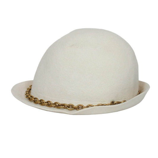 YVES SAINT LAURENT イヴサンローラン 185436 Y6JBE ラビット ファー チェーン付き ハット 帽子 ホワイト系【中古】