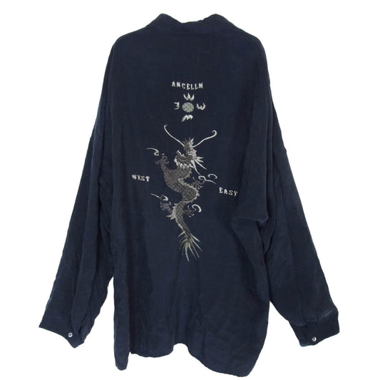 ANCELLM アンセルム 26SS ANC-SH78 EMBROIDERED SOUVENIR SHIRT ロゴ 龍 刺繍 スーベニア 長袖 シャツ ダークネイビー系 1【中古】