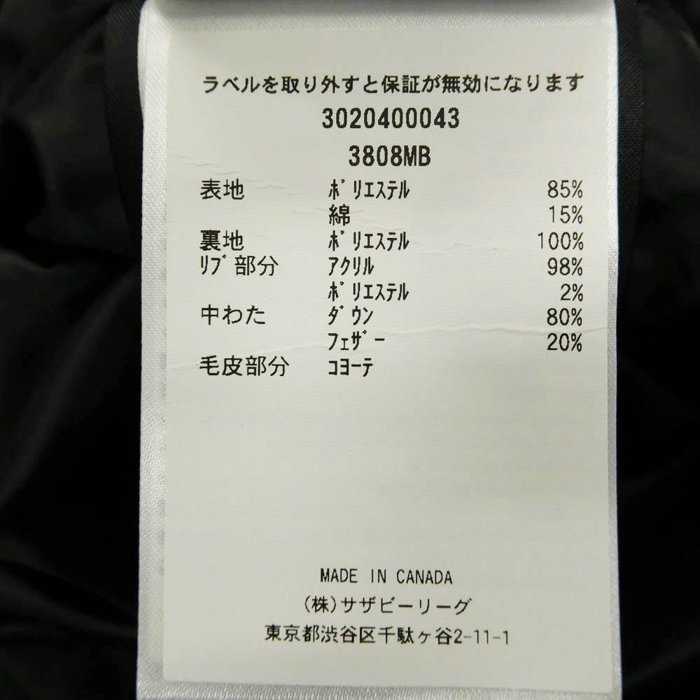 CANADA GOOSE カナダグース 3808MB サザビーリーグタグ BLACK LABEL ブラックレーベル WYNDHAM PARKA ウィンダム パーカー ファー フーデッド ダウン ジャケット ブラック系 XS【中古】