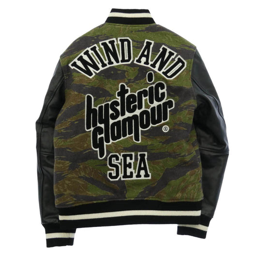 HYSTERIC GLAMOUR ヒステリックグラマー × WIND AND SEA ウィンダンシー 22AW WDS-C-HYS-23-AP-Q1-01 VARSITY JACKET バーシティジャケット スタジャン ブラック系 グリーン系 S【中古】
