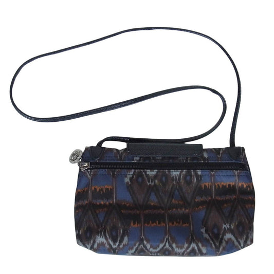 Longchamp ロンシャン 5700002197 IKAT イカット柄 レザー ナイロン ショルダー ポーチ バッグ ネイビー系【中古】