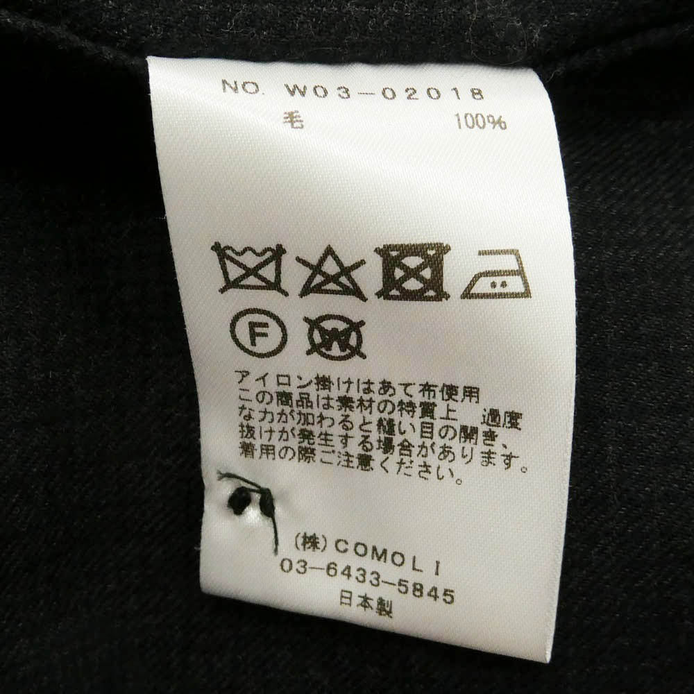 COMOLI コモリ 22AW W03-02018 Wool Check Open Collar Shirt ウールチェック オープンカラーシャツ 開襟 長袖シャツ ブラック系 3【中古】