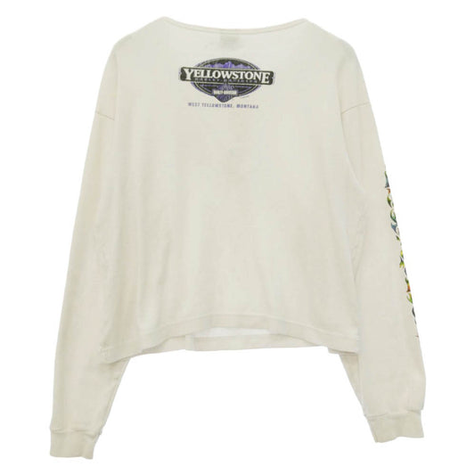 HARLEY DAVIDSON ハーレーダビッドソン バタフライ プリント ヘンリーネック 短丈 Tシャツ 長袖 カットソー オフホワイト系 XL【中古】