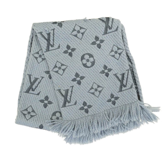 LOUIS VUITTON ルイ・ヴィトン M75702 エシャルプ ロゴマニア ウール シルク混 LVロゴ フリンジ マフラー ブルー系【中古】