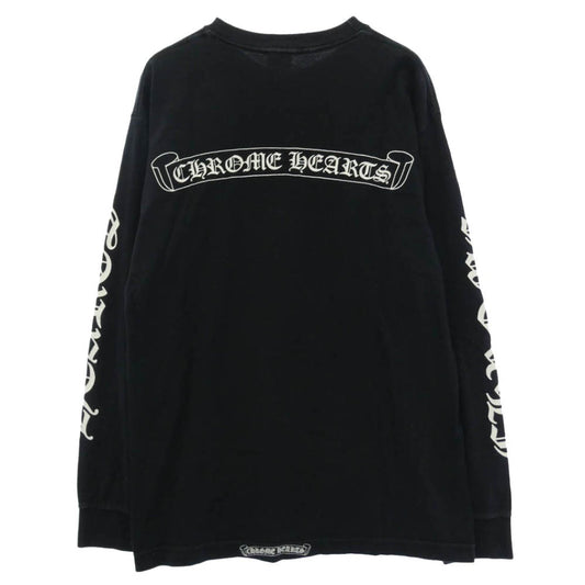 CHROME HEARTS クロムハーツ(原本無) OLD オールド CH L/S NECK LOGO ネックロゴ スクロールラベル バックプリント 袖ロゴ プリント クルーネック カットソー 長袖Tシャツ ブラック系 M【中古】