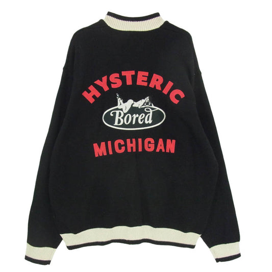 HYSTERIC GLAMOUR ヒステリックグラマー 02253NJ01 BORED MICHIGAN ニット ブルゾン ジャケット ブラック系 L【中古】