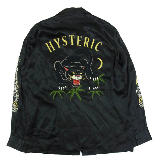 HYSTERIC GLAMOUR ヒステリックグラマー 24SS 02241AH14 BLACK PANTHER ブラックパンサー ロゴ 刺繍 レーヨン 長袖 オープンカラー スーベニアシャツ ブラック系 M【中古】