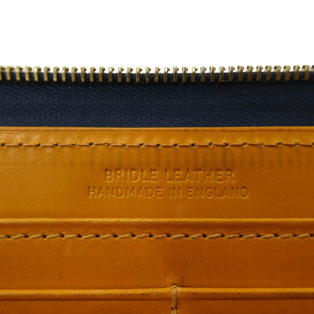 WHITE HOUSE COX ホワイトハウスコックス BRIDLE LEATHER ブライドルレザー ラウンド ファスナー ジップ 長財布 ネイビー系 イエロー系【中古】