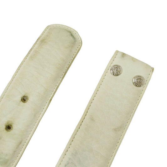 CHROME HEARTS クロムハーツ(原本無) 32 1.5 STRAP 1.5inch スクロール レーベル リベッツ レザー ベルト ホワイト系 32【中古】
