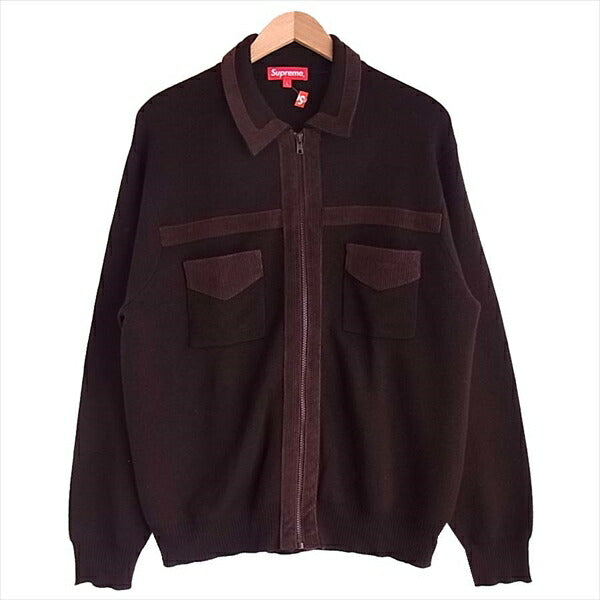 Supreme シュプリーム AW Corduroy Detailed Zip Sweater コーデュロイ ジップ アップ セーター ブラウン系  L美品中古