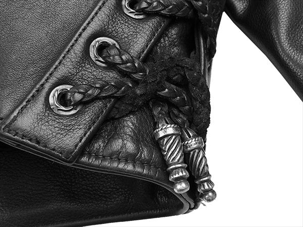 CHROME HEARTS クロムハーツ(原本無) 特注オーダー フレア フローラルクロス ライダース レザー ジャケット 黒系 S【美品】【中古】