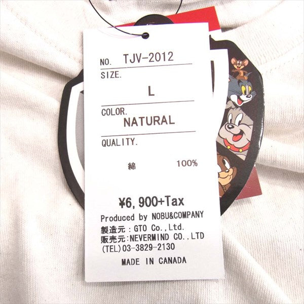 VANSON バンソン TJV-2012 TOM&JERRY トムとジェリー カナダ製 半袖 Tシャツ ベージュ系 L【新古品】【未使用】【中古】