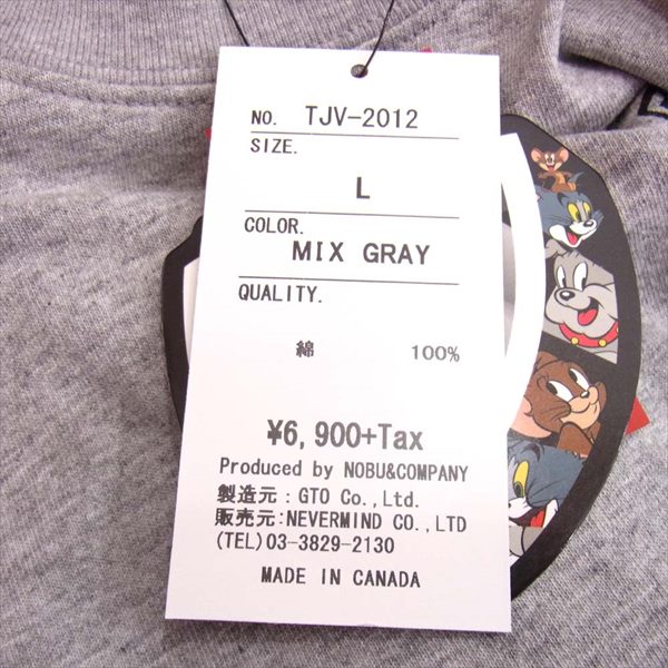 VANSON バンソン TJV-2012 TOM&JERRY トムとジェリー カナダ製 半袖 Tシャツ グレー系 L【新古品】【未使用】【中古】