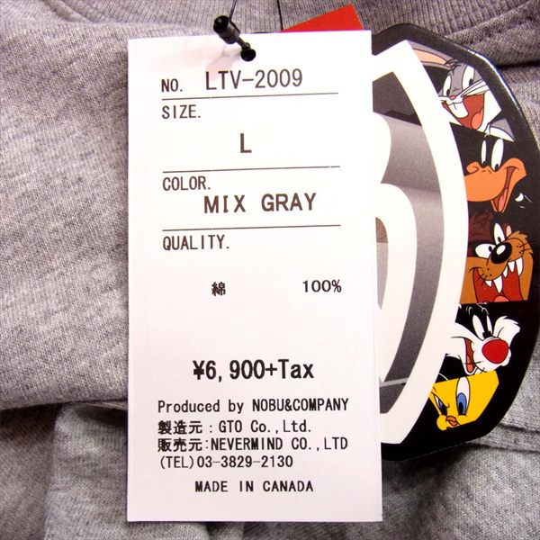VANSON バンソン LTV-2009 ルーニー・テューンズ LOONEY TUNES 天竺 半袖 グレー系 L【新古品】【未使用】【中古】