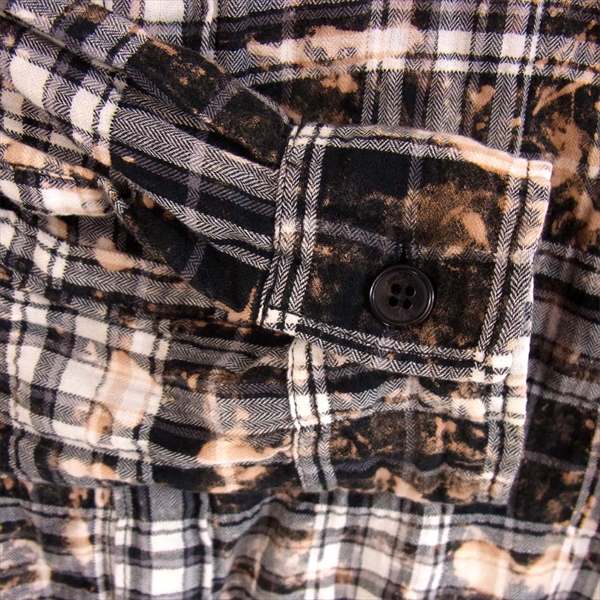 SAINT LAURENT サンローラン 国内正規品 454724 Y993O 16SS ブリーチ加工 チェック 長袖シャツ 黒系 L【美品】【中古】