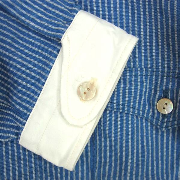 ORGUEIL オルゲイユ OR-5011A Shawl Collar Stripe Shirts ショール カラー ストライプ 長袖シャツ ブルー系 36【中古】