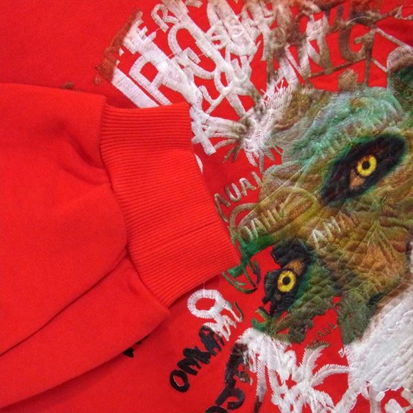 ダブレット 19AW29CS141 HORROR EMBROIDERY SWEAT SHIRT ホラー 刺繍 スウェット レッド系 XL【極上美品】【中古】