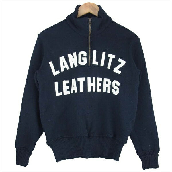 LANGLITZ LEATHERS ラングリッツレザーズ ディーエン Dehen ハーフジップ ロゴ ウール ニット プルオーバー ネイビー系  S【中古】