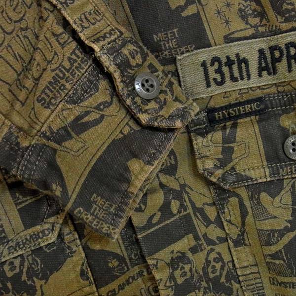 HYSTERIC GLAMOUR ヒステリックグラマー 0224AH05 総柄 プリント ミリタリー シャツ ミリタリーシャツ カーキ(オリーブグリーン)系 M【中古】