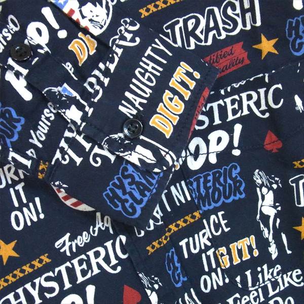 HYSTERIC GLAMOUR ヒステリックグラマー 0241AH03 ガールプリント 総柄 長袖 シャツ 長袖シャツ ダークネイビー系 M【美品】【中古】