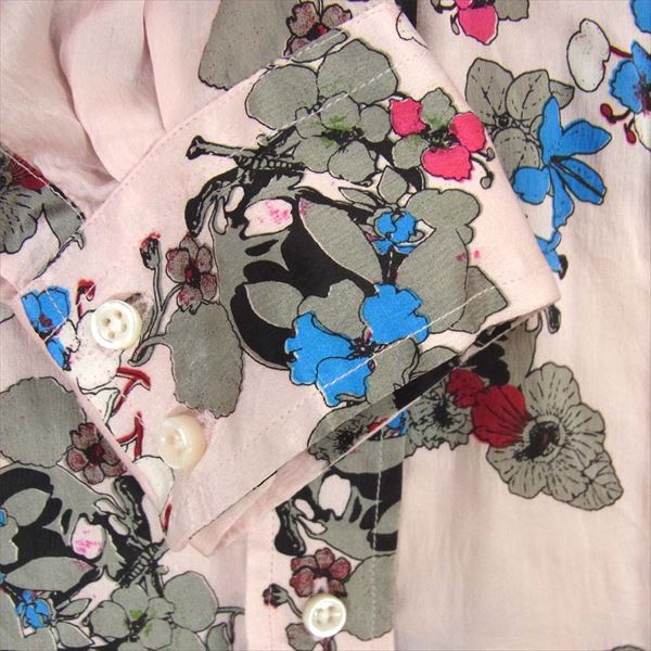 ROEN ロエン シルク100% スカル 花柄 絹 ボタンダウン ロングスリーブ 長袖シャツ ピンク系 52【中古】