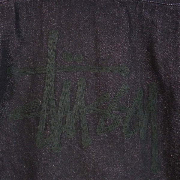 STUSSY ステューシー ロゴ刺繍 フルジップ デニム フーディ パーカー ジャケット ブラック系 S【中古】