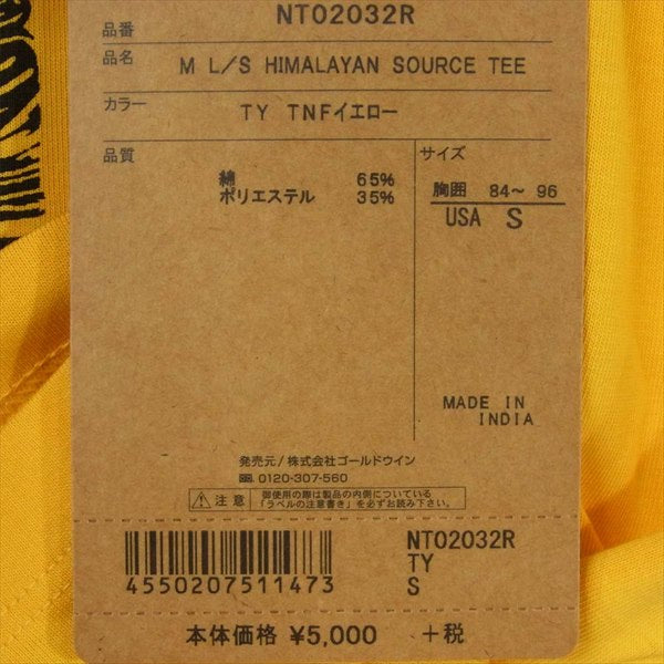 THE NORTH FACE ノースフェイス NT02032R L/S HIMALAYAN SOURCE TEE Tシャツ イエロー系 USA S【新古品】【未使用】【中古】