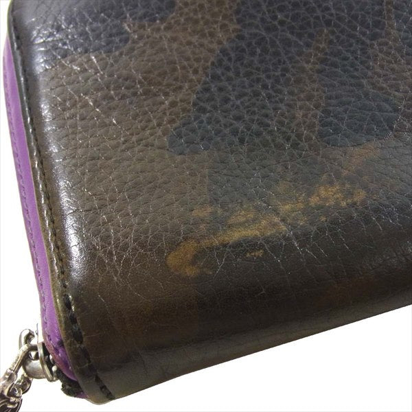 CHROME HEARTS クロムハーツ(原本無) REC F ZIP カモ柄 セメタリークロス レザー ラウンドジップ ウォレット 財布 ダークブラウン系【中古】