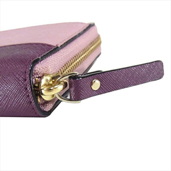 Kate Spade ケイトスペード WLRU2670 ラウンドジップ レザー ロング 長財布 レディース ウォレット ピンク×ワインレッド -【中古】