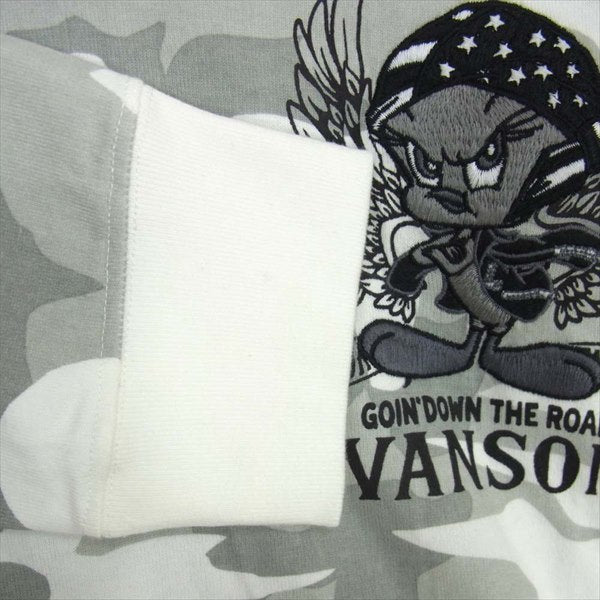 VANSON バンソン トゥイーティー 刺繍 カモ柄 スカル 長袖 ロンT カットソー ホワイト系 XL【美品】【中古】