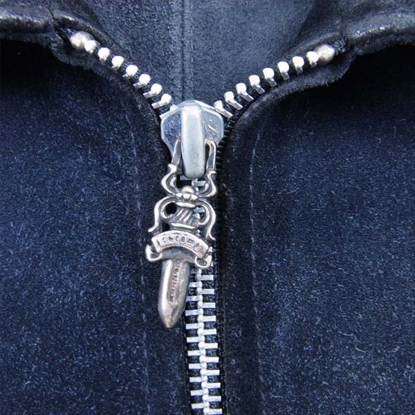 CHROME HEARTS クロムハーツ(原本無) ダガージップ スエード レザー ジャケット ネイビー系 1【中古】