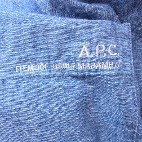 A.P.C. アーペーセー 胸ロゴ刺? コットン ダンガリー シャツ 長袖シャツ インディゴブルー系 M【美品】【中古】