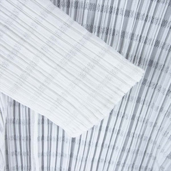 PLEATS PLEASE プリーツプリーズ イッセイミヤケ ISSEY MIYAKE PP51-JO834 シースルーボーダー レディース カーディガン ホワイト系 3【美品】【中古】