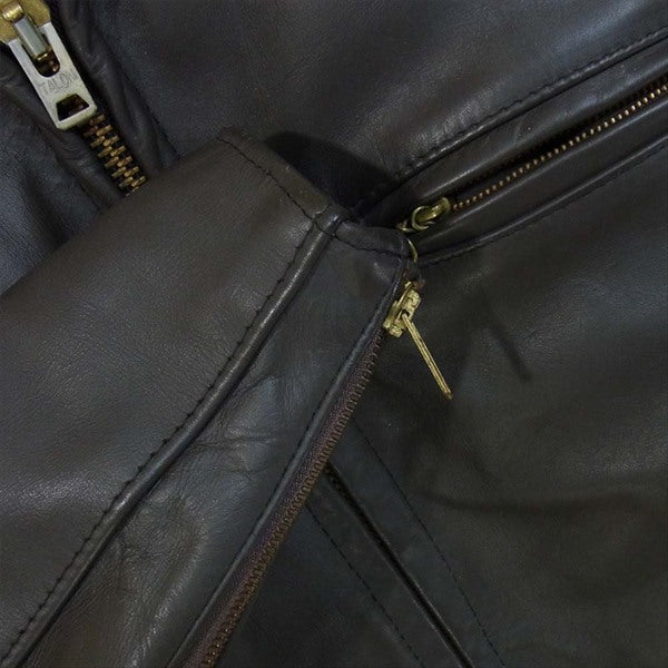 schott ショット 着脱可能ボアライナー付き シングル ライダース レザー ジャケット ダークブラウン系 38【中古】