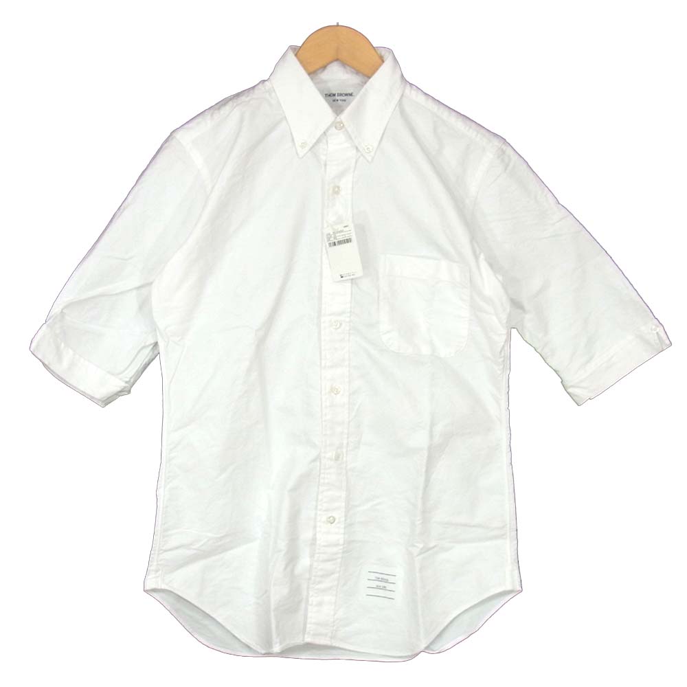 THOM BROWNE トムブラウン 五分袖 コットン シャツ ホワイト系 2【中古 