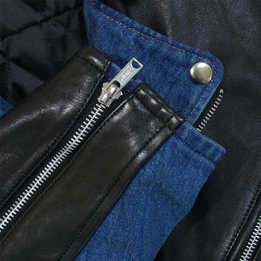 HYSTERIC GLAMOUR ヒステリックグラマー 01193LB01 FORWARD WITH BAD GIRL ラムレザー ダブル ライダース デニム ジャケット ブラック系 FREE【中古】