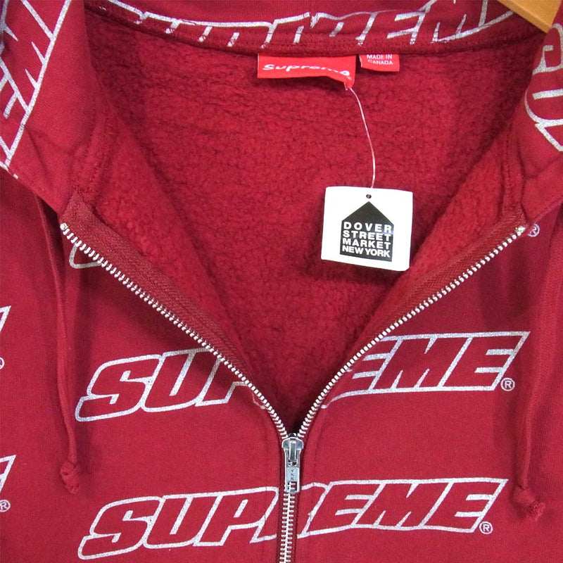 Supreme シュプリーム 18SS Repeat Zip Up Hooded Sweatshirt ジップアップ パーカー エンジ系  M【極上美品】【中古】