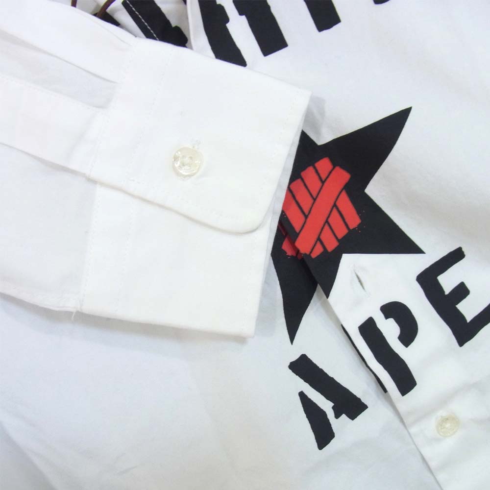 A BATHING APE アベイシングエイプ 001SHC731901X × アンディフィーテッド UNDEFEATED プリント 長袖 シャツ ブラウス ホワイト系 L【美品】【中古】