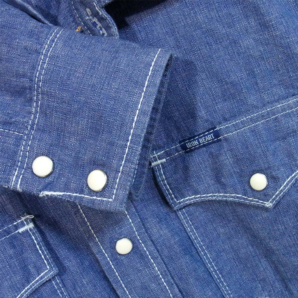 IRON HEART アイアンハート ヘビーシャンブレー ウエスタン シャツ インディゴブルー系 S【美品】【中古】
