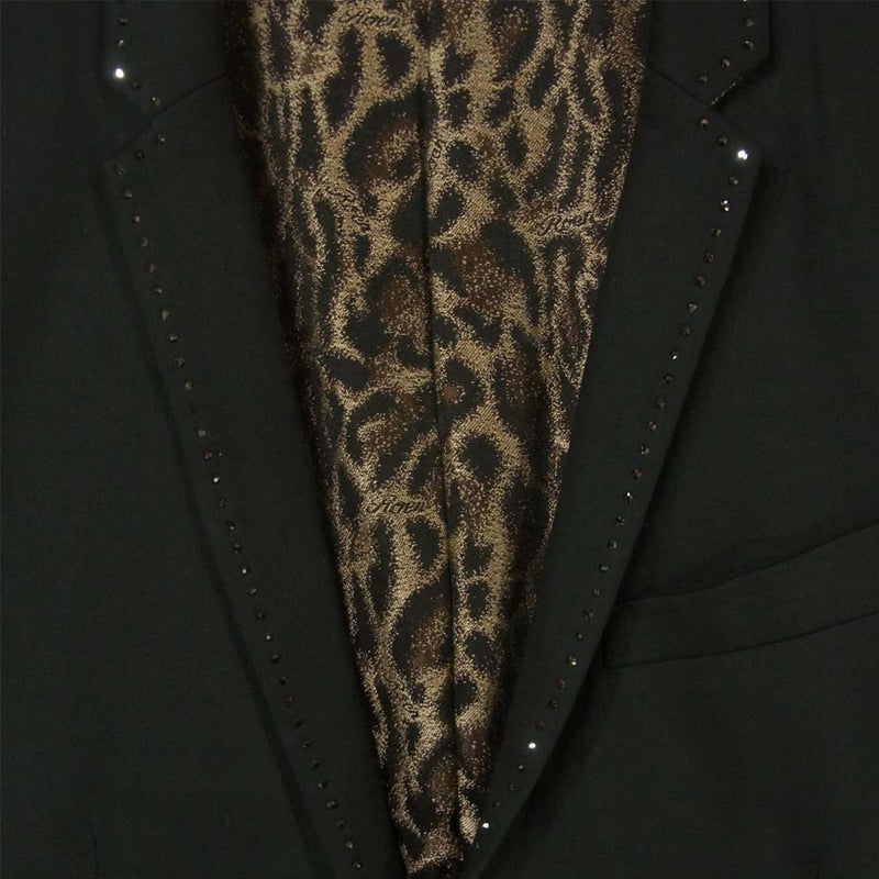 ROEN ロエン スワロフスキー スカル 刺繍 レオパード テーラード ジャケット ブラック系 44【中古】